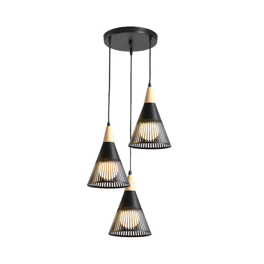 Nordic Metal Hanging Pendant Light With 3 Round/Linear Heads Black/Grey/White Multi Ceiling &