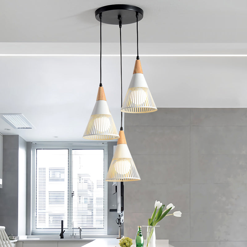 Nordic Metal Hanging Pendant Light With 3 Round/Linear Heads Black/Grey/White Multi Ceiling &