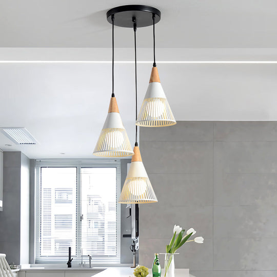 Nordic Metal Hanging Pendant Light With 3 Round/Linear Heads Black/Grey/White Multi Ceiling &