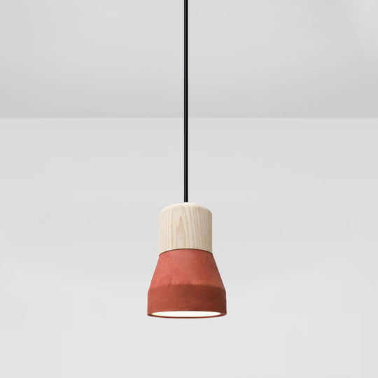 Cement Bottle Small Hanging Lamp Macaron Single Red/Grey/Green Ceiling Pendant Light With Wood Top