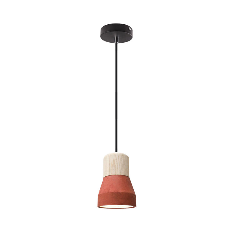 Cement Bottle Small Hanging Lamp Macaron Single Red/Grey/Green Ceiling Pendant Light With Wood Top