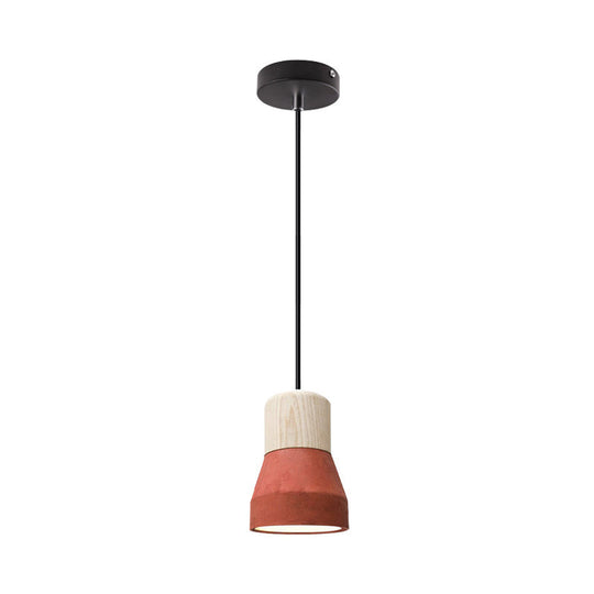 Cement Bottle Small Hanging Lamp Macaron Single Red/Grey/Green Ceiling Pendant Light With Wood Top
