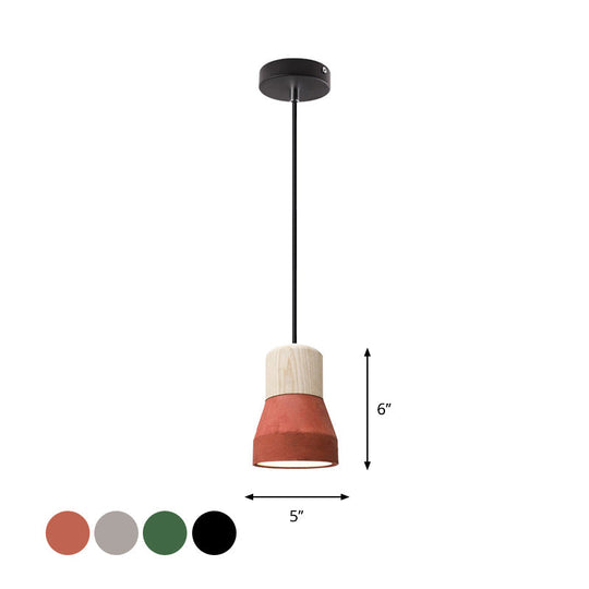 Cement Bottle Small Hanging Lamp Macaron Single Red/Grey/Green Ceiling Pendant Light With Wood Top