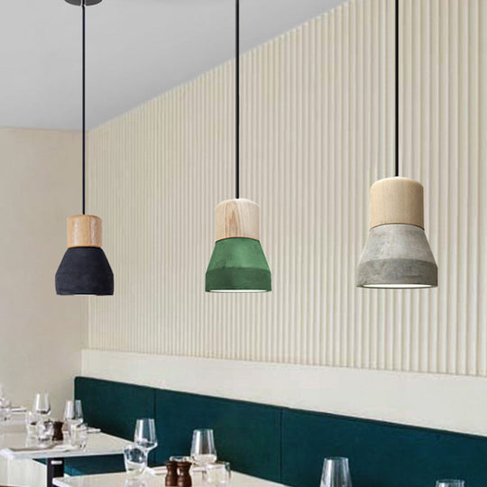 Cement Bottle Small Hanging Lamp Macaron Single Red/Grey/Green Ceiling Pendant Light With Wood Top