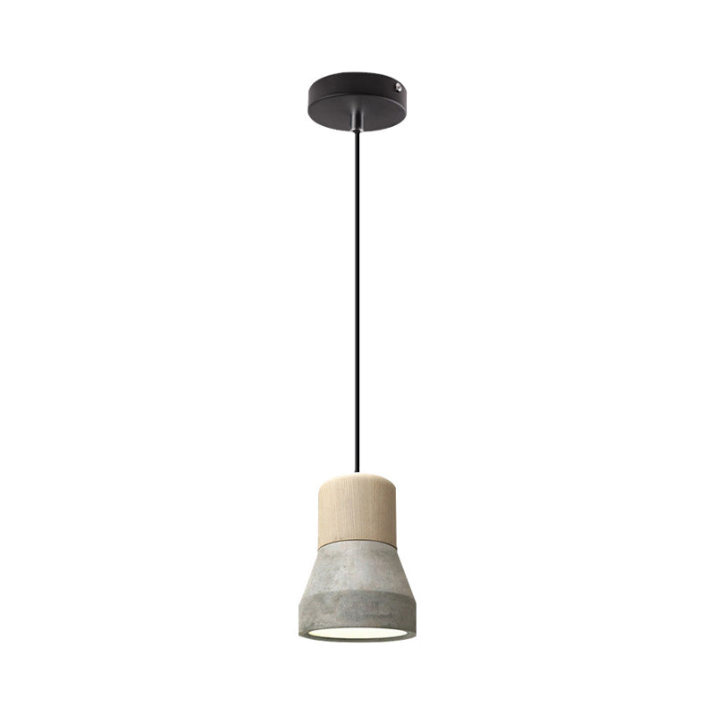 Cement Bottle Small Hanging Lamp Macaron Single Red/Grey/Green Ceiling Pendant Light With Wood Top