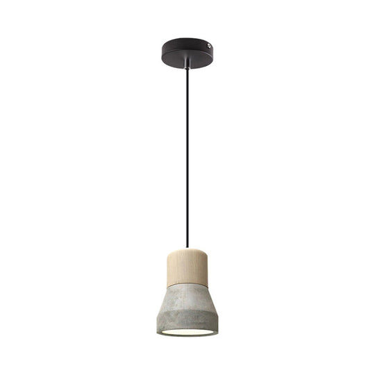 Cement Bottle Small Hanging Lamp Macaron Single Red/Grey/Green Ceiling Pendant Light With Wood Top