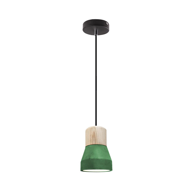 Cement Bottle Small Hanging Lamp Macaron Single Red/Grey/Green Ceiling Pendant Light With Wood Top