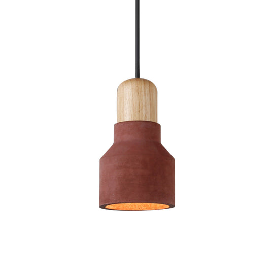 Cement Bottle Small Hanging Lamp Macaron Single Red/Grey/Green Ceiling Pendant Light With Wood Top