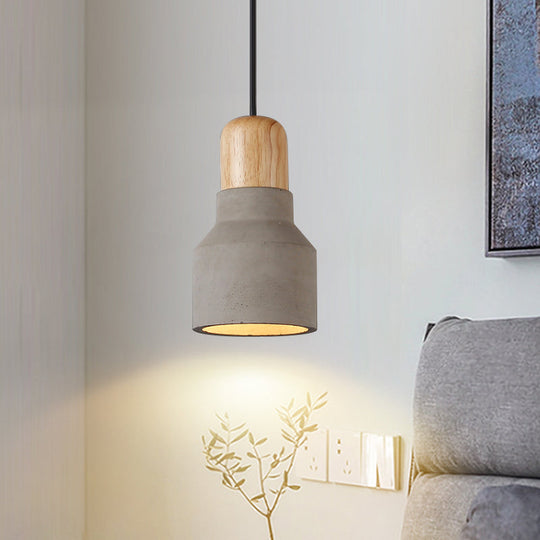 Cement Bottle Small Hanging Lamp Macaron Single Red/Grey/Green Ceiling Pendant Light With Wood Top