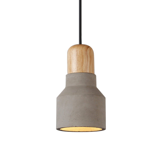 Cement Bottle Small Hanging Lamp Macaron Single Red/Grey/Green Ceiling Pendant Light With Wood Top