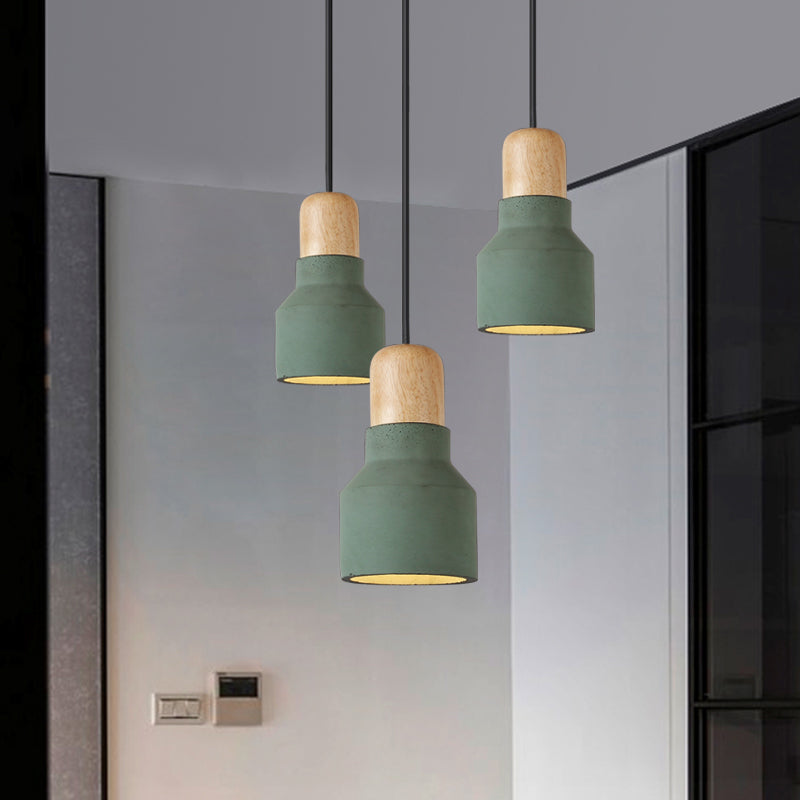 Cement Bottle Small Hanging Lamp Macaron Single Red/Grey/Green Ceiling Pendant Light With Wood Top