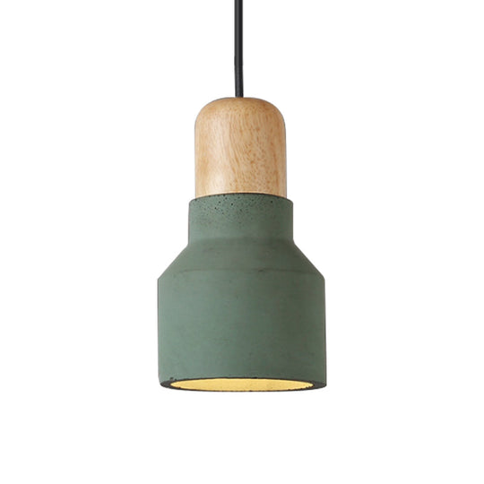 Cement Bottle Small Hanging Lamp Macaron Single Red/Grey/Green Ceiling Pendant Light With Wood Top