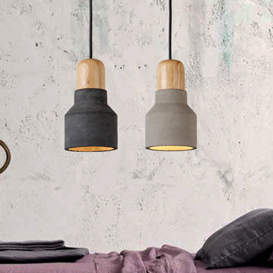 Cement Bottle Small Hanging Lamp Macaron Single Red/Grey/Green Ceiling Pendant Light With Wood Top