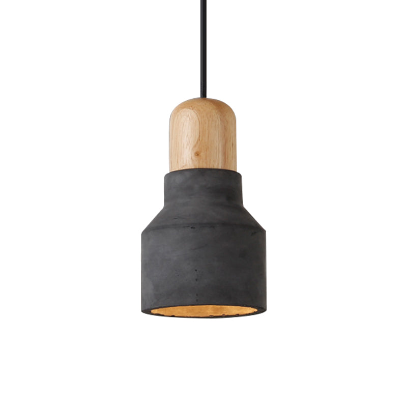 Cement Bottle Small Hanging Lamp Macaron Single Red/Grey/Green Ceiling Pendant Light With Wood Top