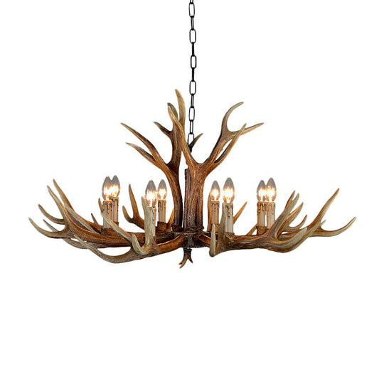Rustic Countryside Stag Antler Chandelier - 6/8/10 Lights Pendant Fixture In Brown Resin For
