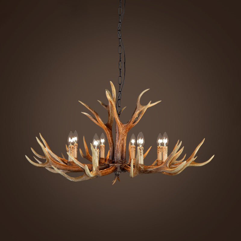 Rustic Countryside Stag Antler Chandelier - 6/8/10 Lights Pendant Fixture In Brown Resin For