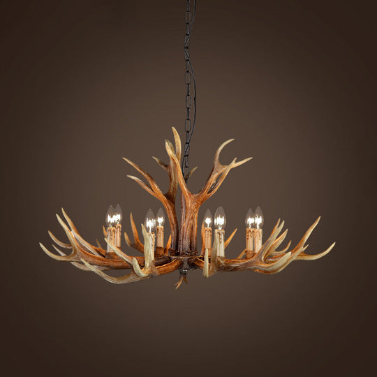 Rustic Countryside Stag Antler Chandelier - 6/8/10 Lights Pendant Fixture In Brown Resin For