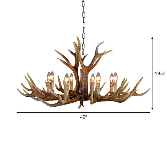 Rustic Countryside Stag Antler Chandelier - 6/8/10 Lights Pendant Fixture In Brown Resin For