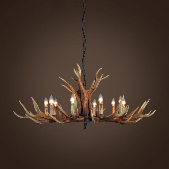 Rustic Countryside Stag Antler Chandelier - 6/8/10 Lights Pendant Fixture In Brown Resin For