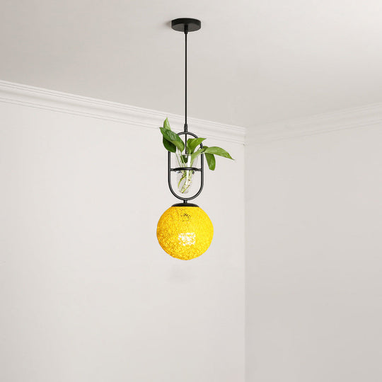 Macaron Rattan Globe Pendant Light With Plant Pot - Beige/Red/Pink