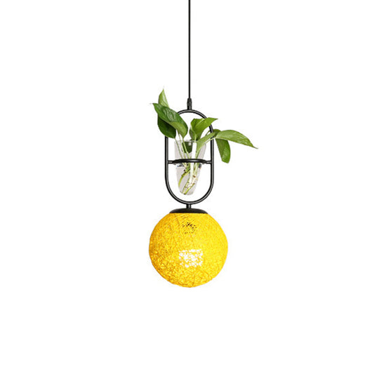 Macaron Rattan Globe Pendant Light With Plant Pot - Beige/Red/Pink