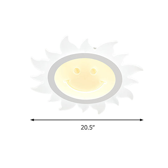 Child Bedroom Led Flush Ceiling Light: Lovely White Smiling Sun Acrylic Lamp