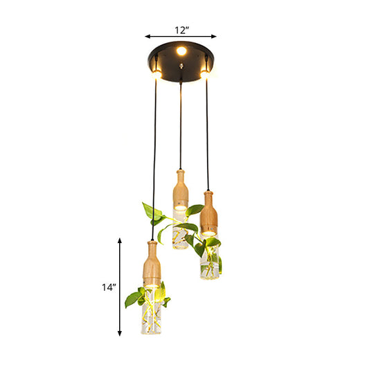 Cluster Pendant Ceiling Light - Lodge Black Bottle With Clear Glass Shades Ideal For Dining Room
