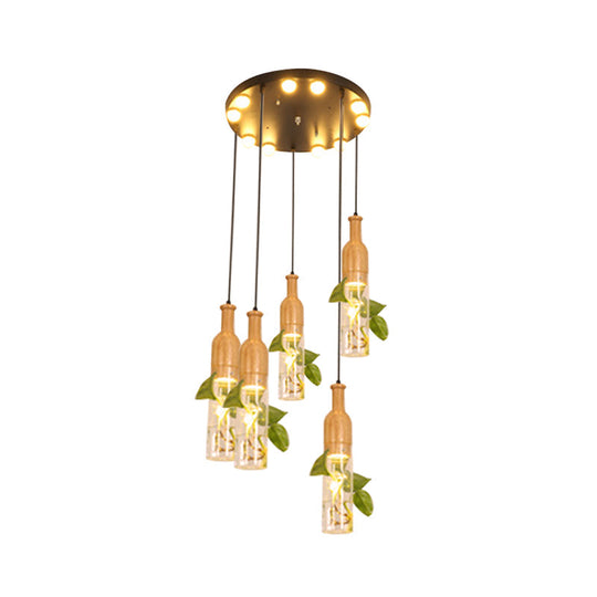Cluster Pendant Ceiling Light - Lodge Black Bottle With Clear Glass Shades Ideal For Dining Room