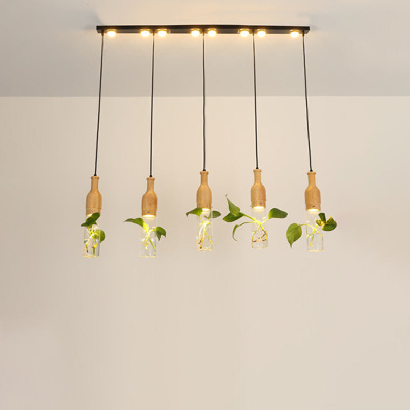 Cluster Pendant Ceiling Light - Lodge Black Bottle With Clear Glass Shades Ideal For Dining Room