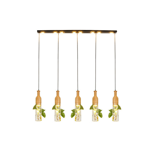 Cluster Pendant Ceiling Light - Lodge Black Bottle With Clear Glass Shades Ideal For Dining Room