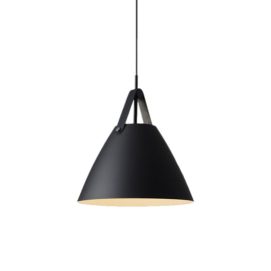 Nordic Metal Truncated Cone Pendant With Leather Strap - 1-Light Suspension Lighting (10.5/14 W)