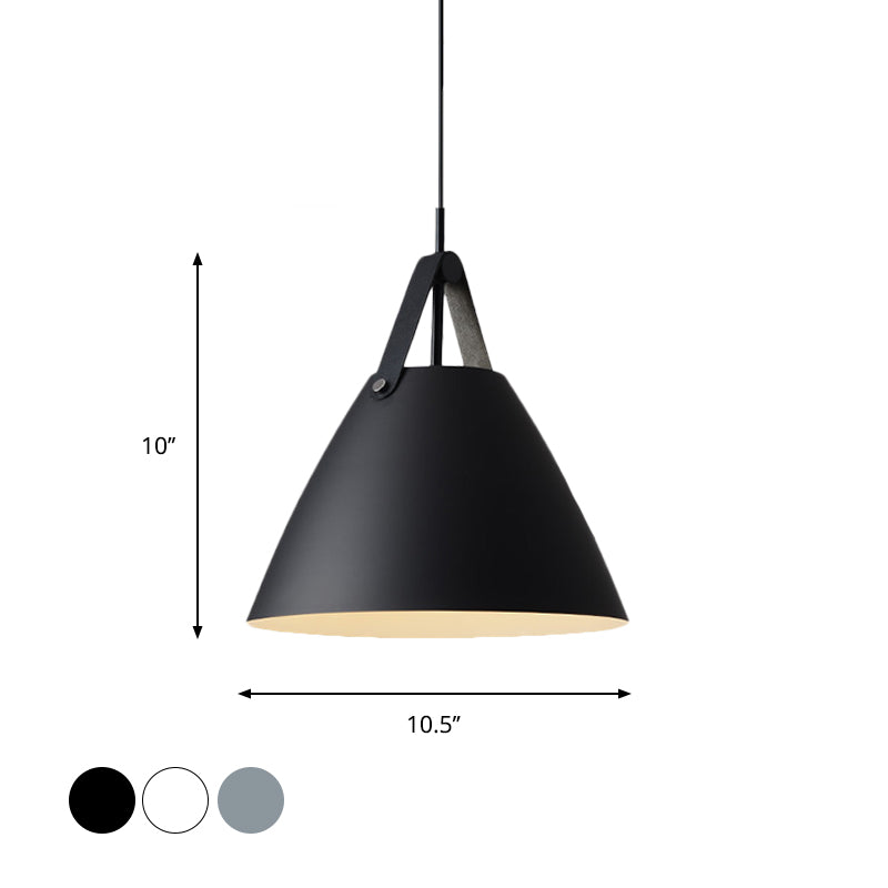 Nordic Metal Truncated Cone Pendant With Leather Strap - 1-Light Suspension Lighting (10.5/14 W)