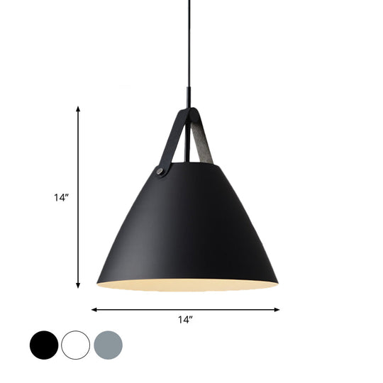 Nordic Metal Truncated Cone Pendant With Leather Strap - 1-Light Suspension Lighting (10.5/14 W)