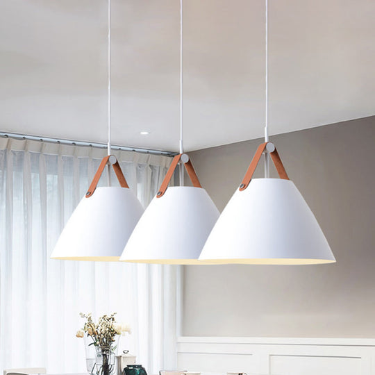 Nordic Metal Truncated Cone Pendant With Leather Strap - 1-Light Suspension Lighting (10.5/14 W)