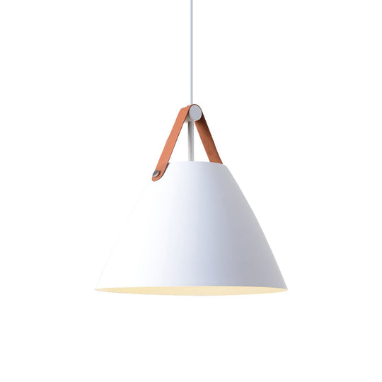 Nordic Metal Truncated Cone Pendant With Leather Strap - 1-Light Suspension Lighting (10.5/14 W)