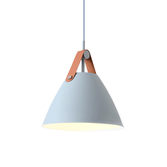 Nordic Metal Truncated Cone Pendant With Leather Strap - 1-Light Suspension Lighting (10.5/14 W)