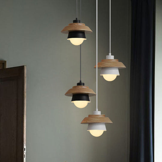 Macaron Single Pink/Grey/Green Wood Pendant Lamp Kit - 2-Shade Iron Hanging Fixture