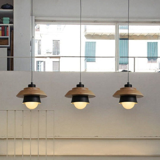 Macaron Single Pink/Grey/Green Wood Pendant Lamp Kit - 2-Shade Iron Hanging Fixture