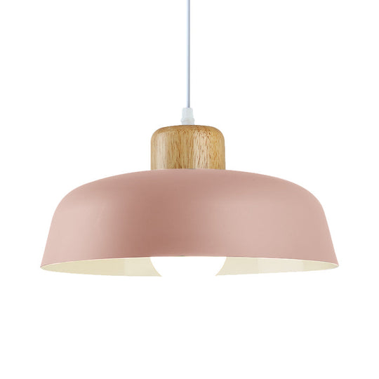 Bowl Shade Pendant Lamp - Metallic Macaron Hanging Light In Pink/Blue/Yellow