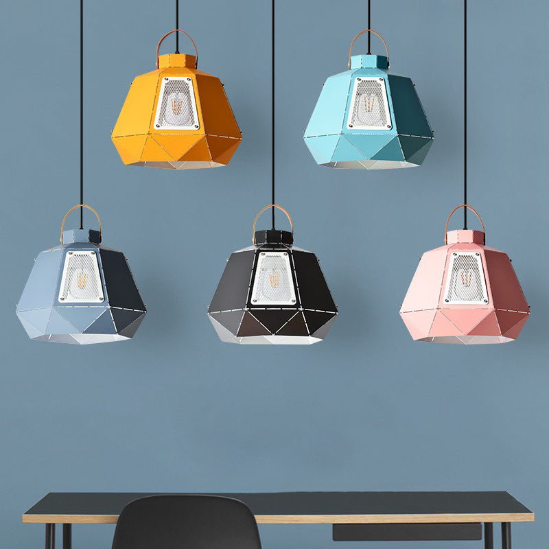 Iron Macaron Pendant Light Kit With 1 Head & Laser-Cut Design In Pink Yellow Or Blue