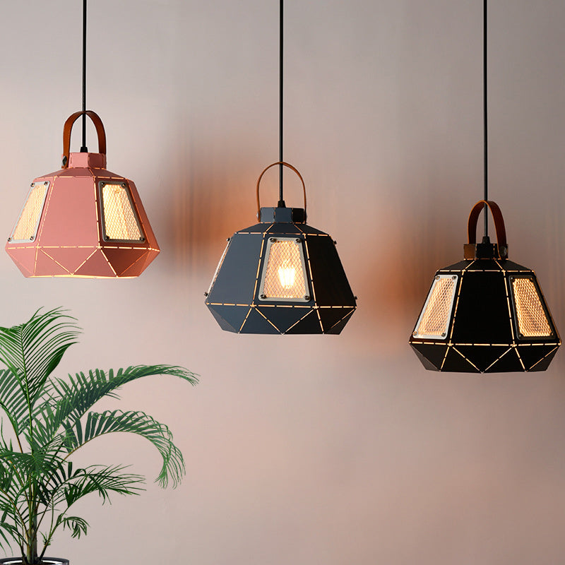 Iron Macaron Pendant Light Kit With 1 Head & Laser-Cut Design In Pink Yellow Or Blue
