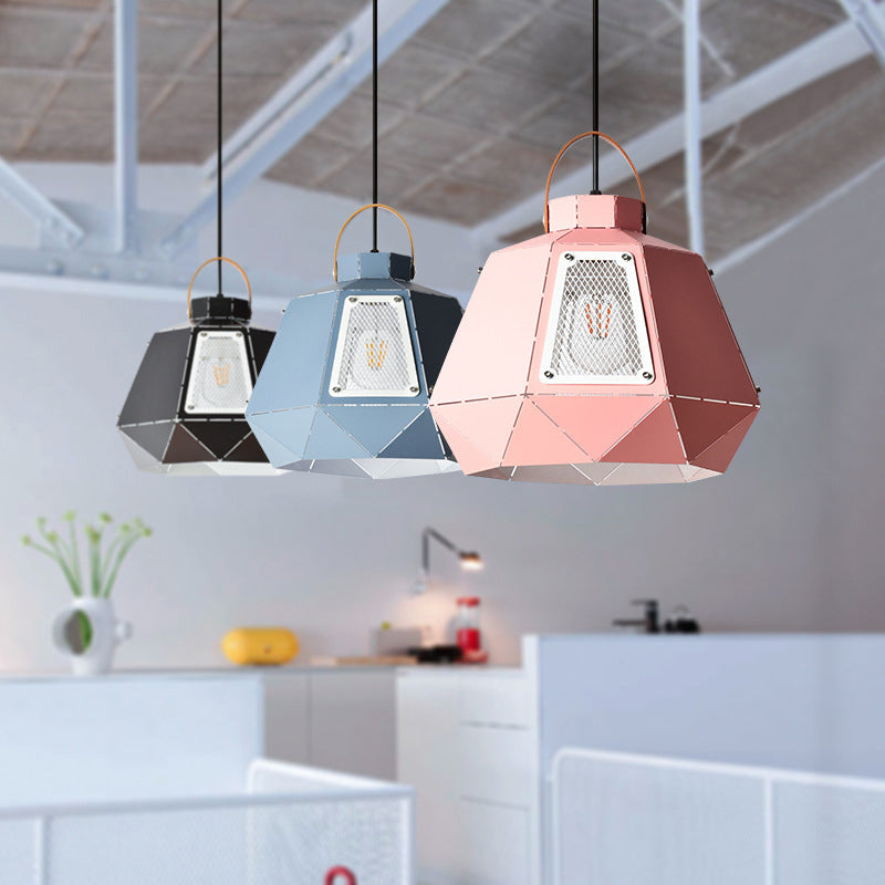 Iron Macaron Pendant Light Kit With 1 Head & Laser-Cut Design In Pink Yellow Or Blue