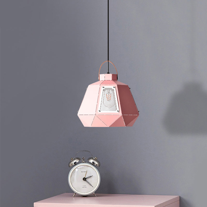 Iron Macaron Pendant Light Kit With 1 Head & Laser-Cut Design In Pink Yellow Or Blue