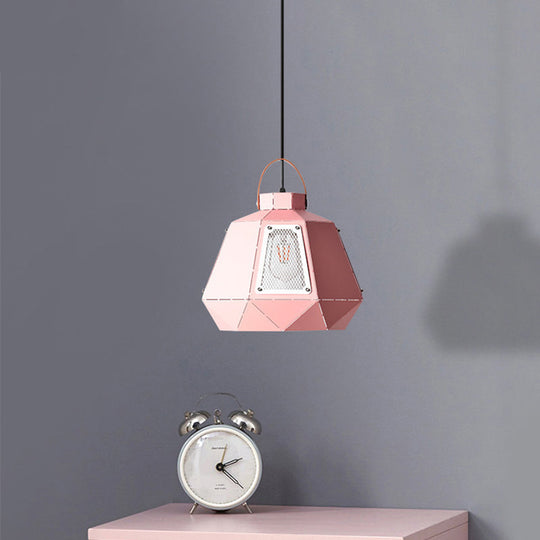 Iron Macaron Pendant Light Kit With 1 Head & Laser-Cut Design In Pink Yellow Or Blue