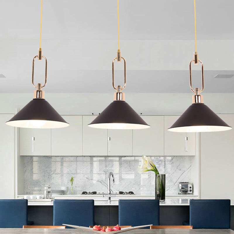 Macaron Cone Pendant Lamp Elegant Metal Ceiling Light With Rolled Edge Single Bulb And Buckle Top In