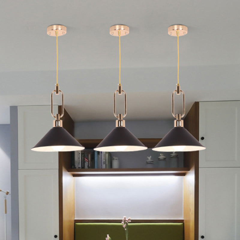 Macaron Cone Pendant Lamp Elegant Metal Ceiling Light With Rolled Edge Single Bulb And Buckle Top In