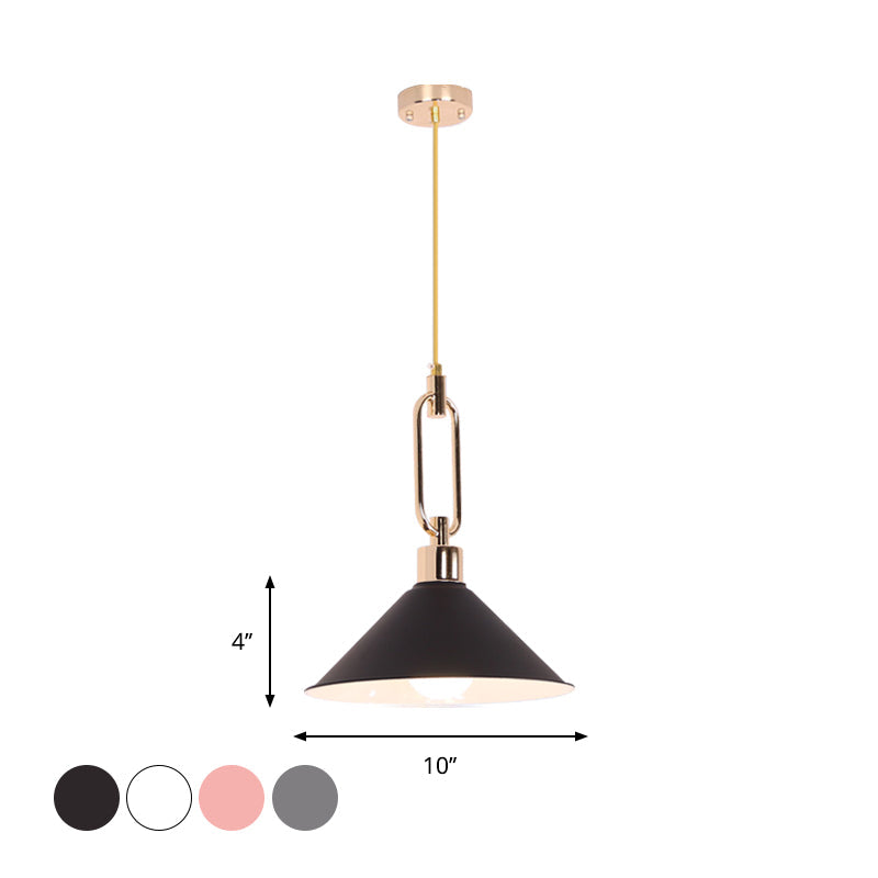 Macaron Cone Pendant Lamp Elegant Metal Ceiling Light With Rolled Edge Single Bulb And Buckle Top In