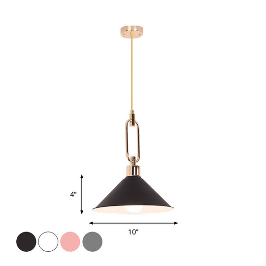 Macaron Cone Pendant Lamp Elegant Metal Ceiling Light With Rolled Edge Single Bulb And Buckle Top In