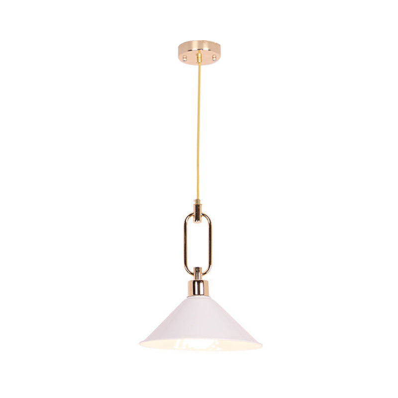 Macaron Cone Pendant Lamp Elegant Metal Ceiling Light With Rolled Edge Single Bulb And Buckle Top In