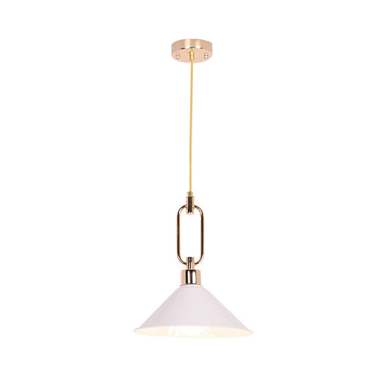 Macaron Cone Pendant Lamp Elegant Metal Ceiling Light With Rolled Edge Single Bulb And Buckle Top In